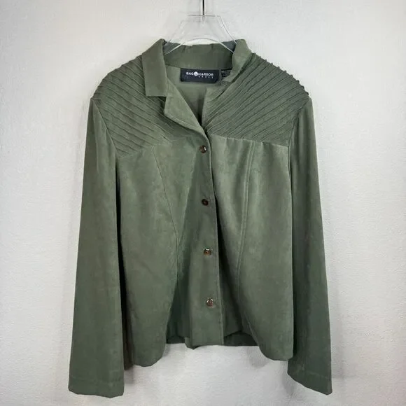 Sag Harbor Women's Jacket & Dress 2 Piece Suit Set Solid Olive Green - Picture 8 of 15